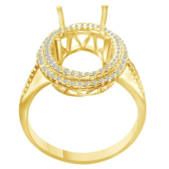 AFFY 13X10mm Round Cut Natural Diamond Halo Style Semi Mount Ring In 14K Solid Yellow Gold