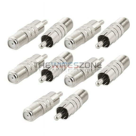 Coaxial Audio/Video F-Type Female to RCA Male RF Plug Adapter Connector (10/pk)