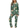 thumbnail image 2 of Uootdi Gift Christmas Long Sleeve Pajamas for Women Set Xmas Pajama Set 2-Piece Cozy Print PJs Button Up Ladies Sleepwear for Christmas, 2 of 8