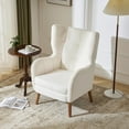 thumbnail image 3 of Ivory White Teddy Fabric Accent Chair with Birch Wood Legs – Mid-Century Modern High-Back Armchair with Thick 5.5” Cushion, Comfy Upholstered Lounge Chair for Living Room, Bedroom, Office, Balcony, 3 of 10