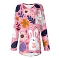 thumbnail image 5 of ASDFVBKG Women's Easter T-Shirts Long Sleeve V-Neck Shirts Mid-Length Cute Bunny Rabbit Graphic Tops Vacation Loose Comfortable Tee Tops Pink L, 5 of 5