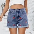 thumbnail image 4 of Pantalones cortos de mezclilla de pierna ancha con bordado de cereza de talla grande for mujer, 4 of 7