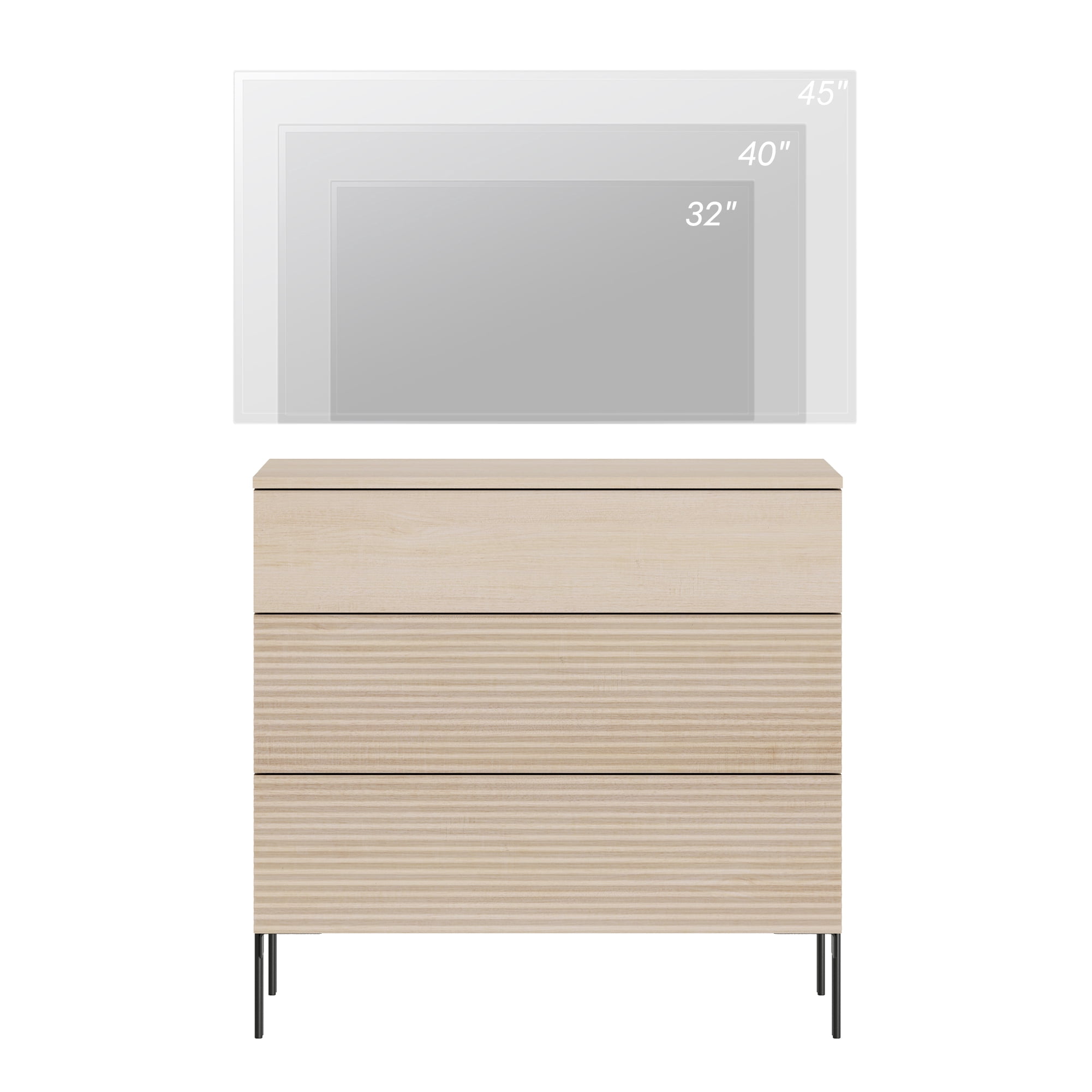 31.5" Wood Accent Chest with Drawers, Modern Credenza Storage Cabinet with Reeded Design for Living Room, Kitchen, Dining Room, Hallway