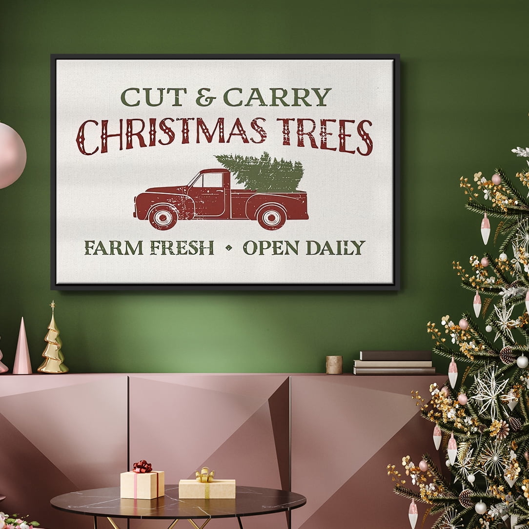 Christmas Farm Sign II - Framed Gallery Wrapped Holiday Canvas - 17 x 25 - Black Frame