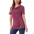 thumbnail image 4 of INSPIRE CHIC Women's Short Sleeve Button Decor Ruched Front Casual  Basic T-shirt XL Burgundy, 4 of 6