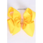 Hair Bow Jumbo Center Clear Stones Daffodill Yellow Grosgrain Bow-tie/DZ-Assorted