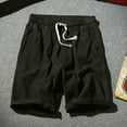 thumbnail image 3 of Fanxing Mens Cotton Linen Shorts Big and Tall Drawstring ShortsTrendy Solid Color Athletic Shorts with Pocket Black,XXL, 3 of 5
