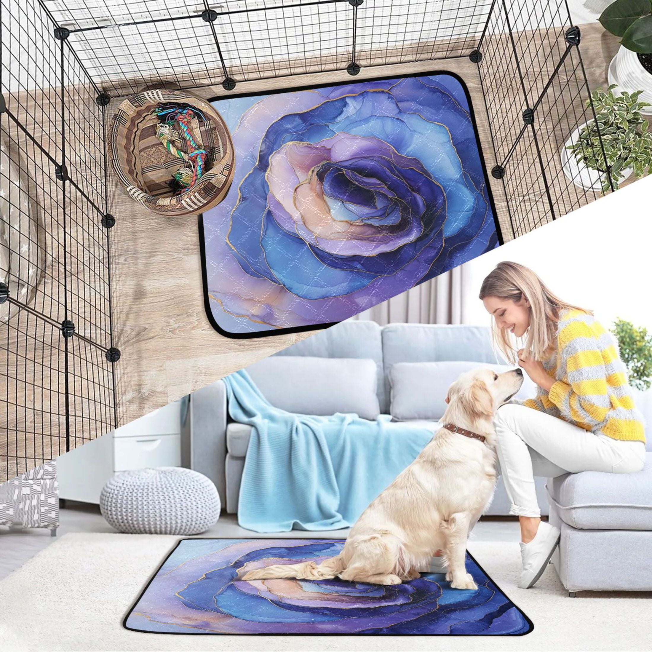 Qxltty Purple Petal Ripple Cat litter Pads Pet Set of 3 Diaper Mats Center Anti-leakage Layer Absorbent Soft and Comfortable