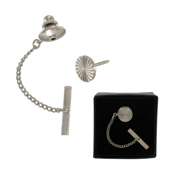 Silver Tone Atomic Circle Pinwheel Ribbed Tie Tac Tack Pin Gift Mens Adult Male
