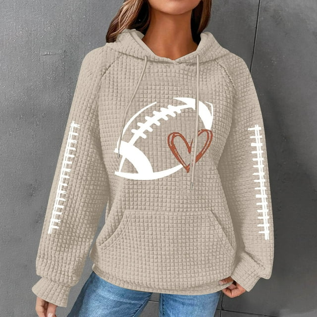 Chandail à Capuche Tricoté pour Femmes Chandail Graphique de Football à Manches Longues Saison de Football