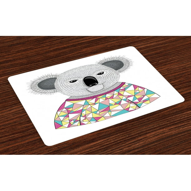 Koala Placemats Set of 4 Hipster Koala with Colorful Polygonal Shirt