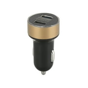 LED Display Dual USB Ports Cigarette Lighter Socket Car Charger Adapter GPS Dash Cam Power Outlet 12-24V 3.1A Gold Tone