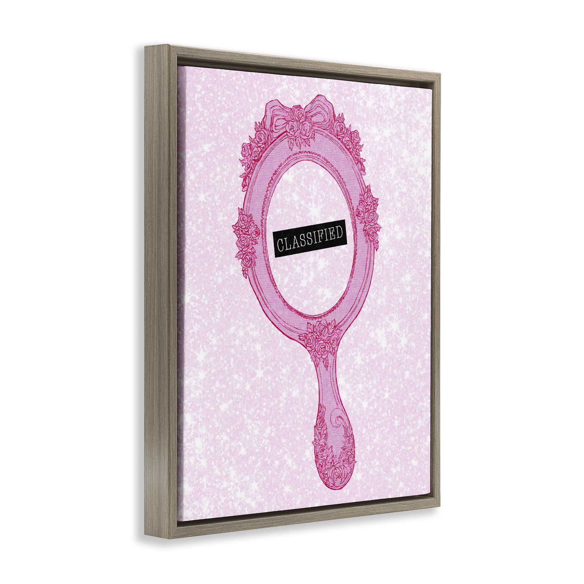 Stupell Industries Classified Ornate Pink Mirror Brown Framed Floater Canvas Wall Art, design by Ziwei Li