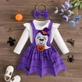 thumbnail image 3 of GYRATEDREAM Baby Girl Halloween Outfit Newborn Long Sleeve Romper Skirt Set Toddler Bodysuit Overall Dress Jumpsuits Headband Fall Winter Cute Clothes 3 Pcs Set for 0-3M Purple, 3 of 9