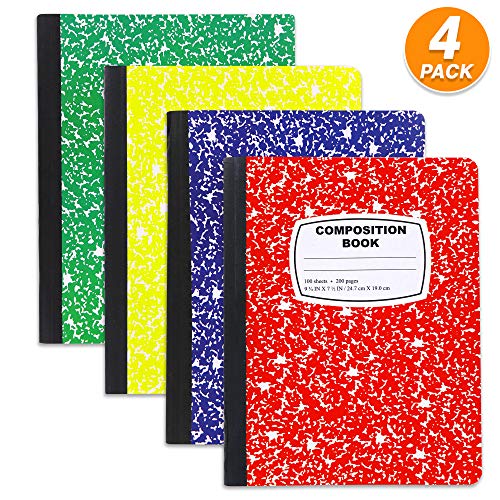 Office Emraw Basic Color Cover Composition Notebook Wide Ruled Paper Journal Hard Cover 100 sheets White Paper Perfect for School Note Taking and More Pack of 4 Planning