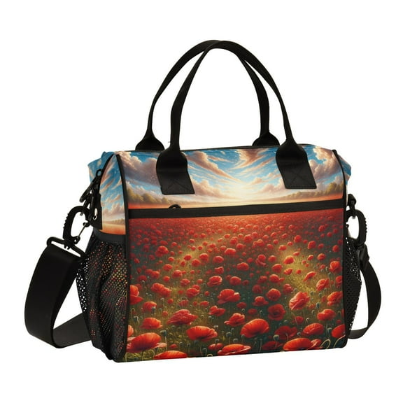 Ckdifva Red Poppies Cooler Bag Cooler Cooling Tote Lunch Bag Lunch Box Front Pocket with Shoulder Strap