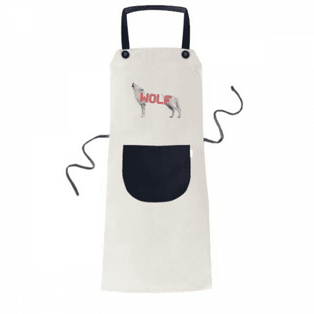

White Wolf Howled Stood Art Deco Fashion Apron Adjustable Bib Cotton Linen BBQ Kitchen Pocket Pinafore