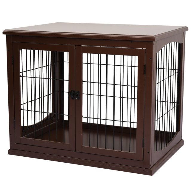 Cage pour Chien en Bois de 26 Pouces avec Entrée à Double Porte et Design Simple et Moderne, Brun