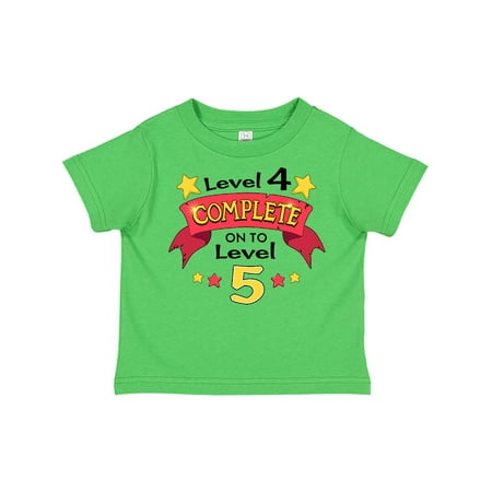 

Inktastic Level 4 Complete On to Level 5 5th birthday level up Gift Toddler Boy or Toddler Girl T-Shirt