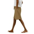 thumbnail image 2 of Women's Cotton Linen Elastic Waist Shorts with Drawstring and Side Pockets, Casual Solid Color Mid-Length Summer Shorts for Daily Wear, Lounge, and Outdoor Activities Coffee M, 2 of 8