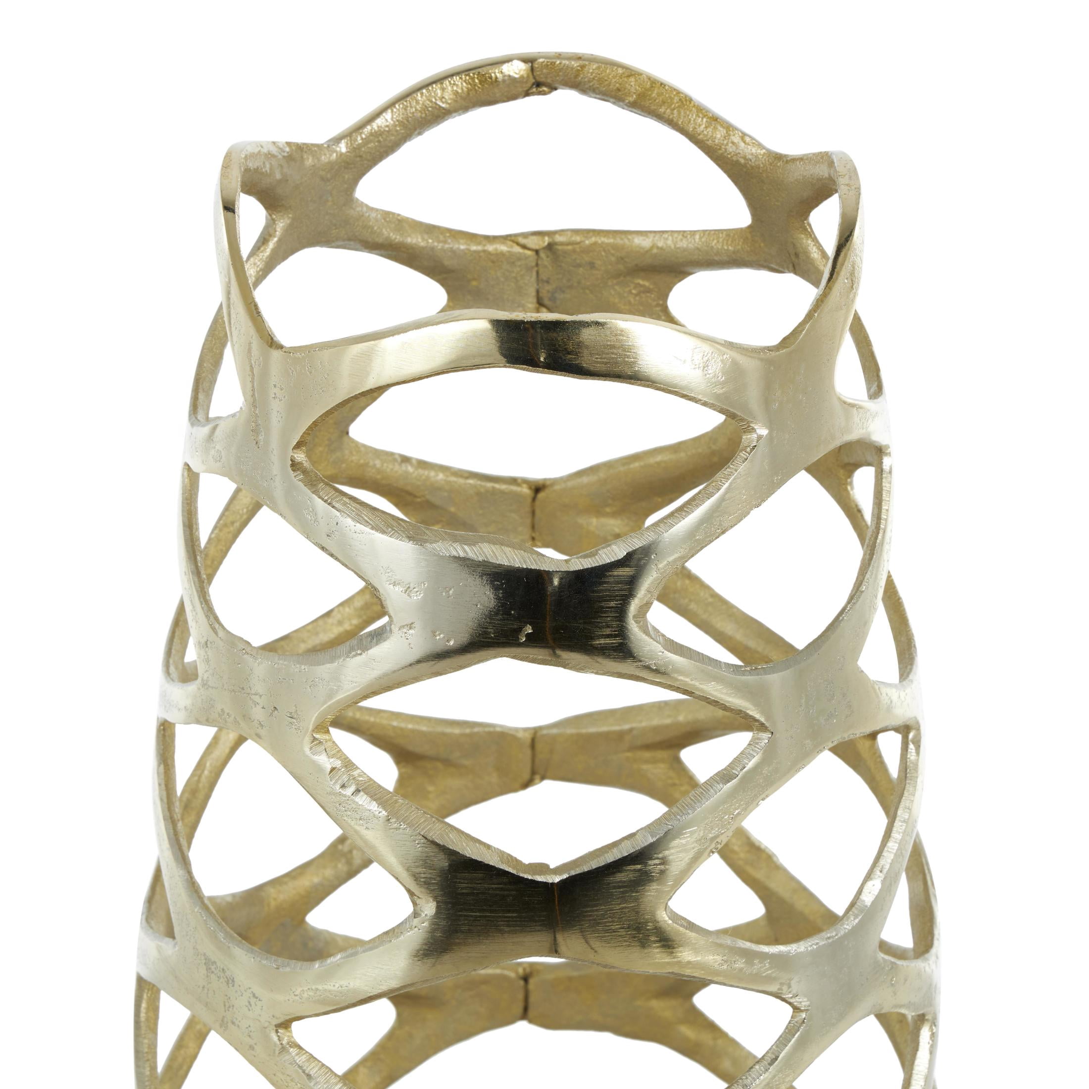 DecMode 33" Geometric Tall Cutout Gold Aluminum Metal Vase