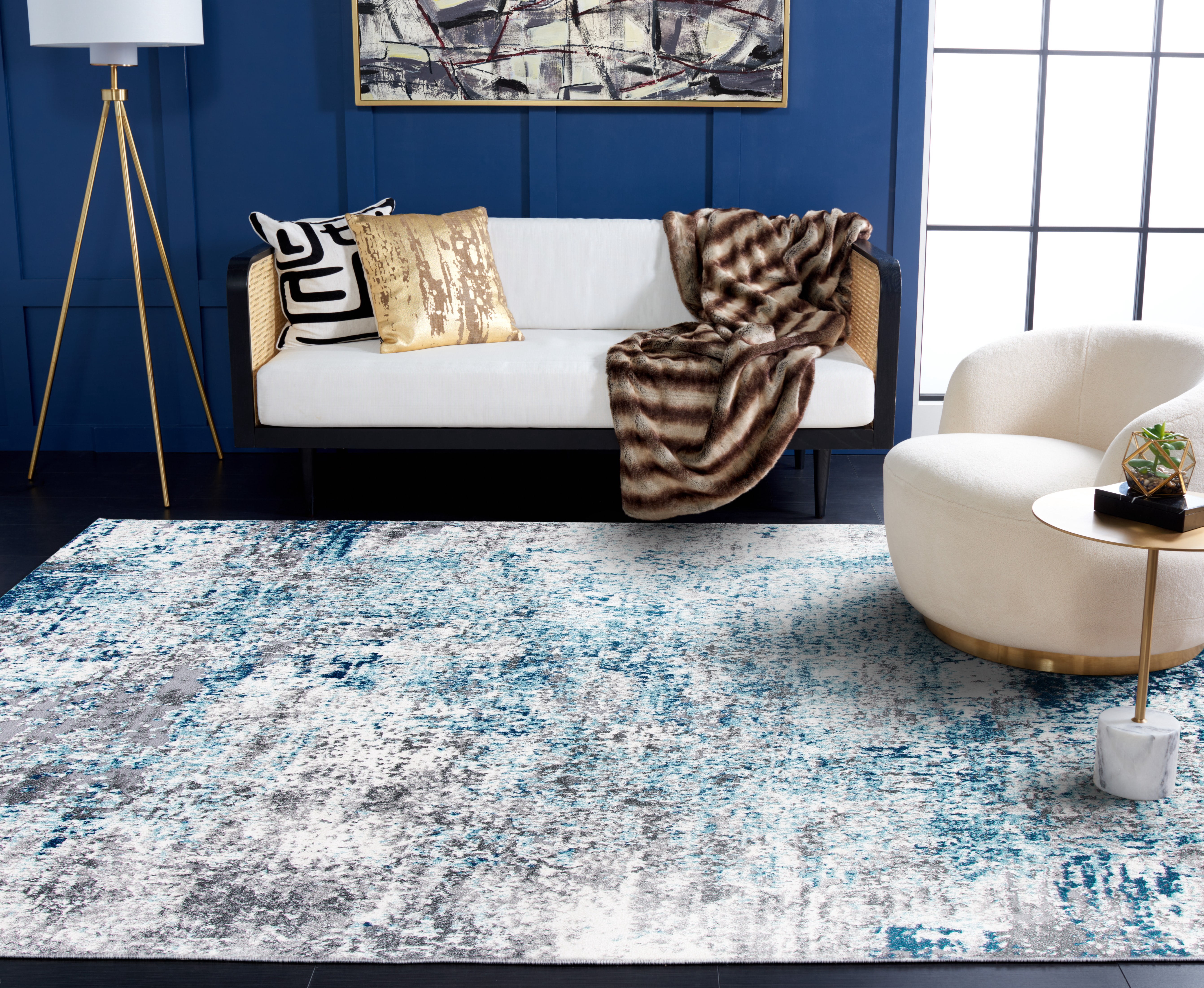 SAFAVIEH Aston Mackenzie Abstract Area Rug, Light Blue/Gray, 11' x 15'