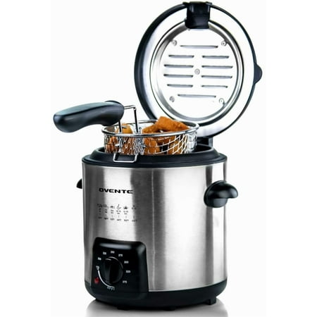 OVENTE Electric Deep Fryer 0.9L, 840W Power with Locking Lid, Cool Touch Handles, Silver FDM1091BR