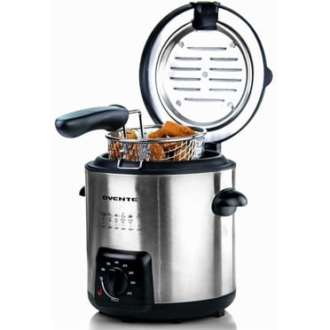 Ovente Electric Oil Deep Fryer 0.9 Liter with Stainless Steel Basket and Temperature Control, 840 Watt Power with Heating Element, Perfect for Chicken Fries Compact & Easy Storage, Silver FDM1091BR