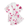 thumbnail image 5 of yoeyez Womens Pajama Silk Satin Pajamas Set Love Heart Printed Sleepwear 2 Piece Sets Button Down Short Sleeve Tops and Shorts Pjs Set Loungewear White L, 5 of 6