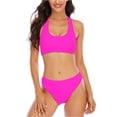 thumbnail image 2 of Two Piece Triangle Bikini Sets for Women Racerback U Neck Bathing Suit with Bikini Bottom Hot Pink XL, 2 of 5