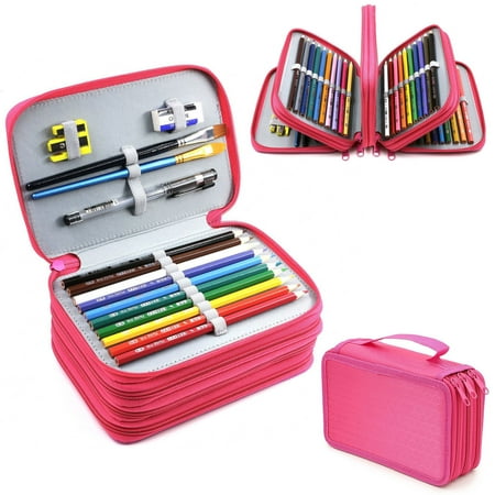 Pencil Case Cosmetic Bag Pencil Case, EEEKit 4 Layers 72 Slots High Capacity Pen Pencil Case Oxford Fabric Travel Cosmetic Makeup Storage Bag Brush Case Box ()