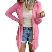 ZQGJB Womens Lightweight Cardigan Long Sleeve Open Front Cardigans Button Down Solid Color Cardigan Loose Cover Up Casual Blouse Tops Thin Jackets Pink#01 L