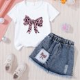 thumbnail image 2 of TOWED22 Girls' 2 Piece Outfit Toddler Short Sleeve Bow Print Tshirt Tee + Denim Skirt Set Summer Casual Clothes(White,2-3 Y), 2 of 7