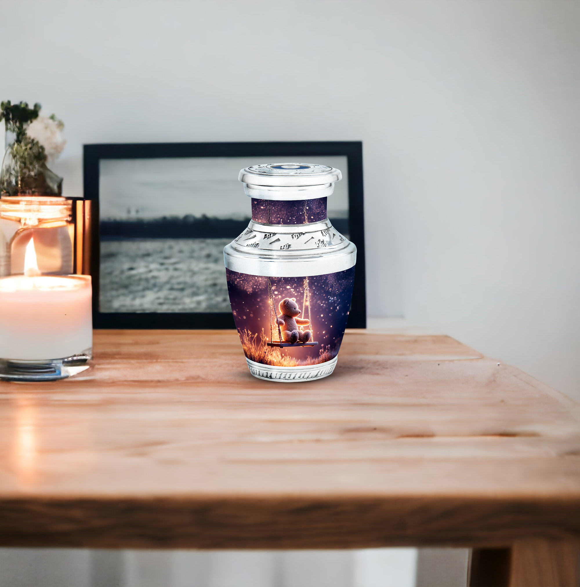 MUKTIVE Teddy Bear Cremation Keepsake Urns for Adult Male Female Ashes - Purple Small Funeral Urn for Human Ashes - Mini Cremated Remains Containers - Remembrance Gift for Loss of Mother (3 Inch)
