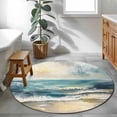 thumbnail image 4 of Area Rug 36in, Watercolor Ocean Waves Beach Floor Carpet Living Room Rug, Abstract Seaside Cloudy Sky Non-Slip Welcome Mat Indoor Rugs for Bedroom Dining Room, 4 of 9