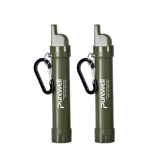 Purewell 2-Pack Portable Water Filter Straws with Compass, Whistle & Mirror, 5-Stage Survival Purifier (3,000L Total) for Camping, Hiking & Bug Out Bags