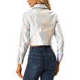 thumbnail image 3 of INSPIRE CHIC Women's Holographic Shiny Biker Button Down Metallic Jacket XL Silver, 3 of 6