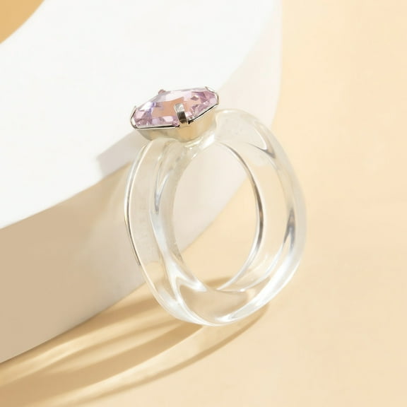 Transparent Acrylic Rhinestone Ring: Simple Geometric Style for Women Trendy & Elegant Plastic Ring for Everyday Wear
