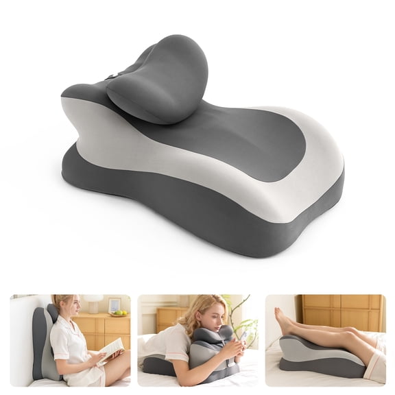 SLEEP ZONE Memory Foam Reading Pillow, Multi-Position Support Bed Pillow for Petite Adults, Reading Tools, Fun Couple Pillows Prone Back and Knee Support Leg Elevation with Washable Cover, Gray
