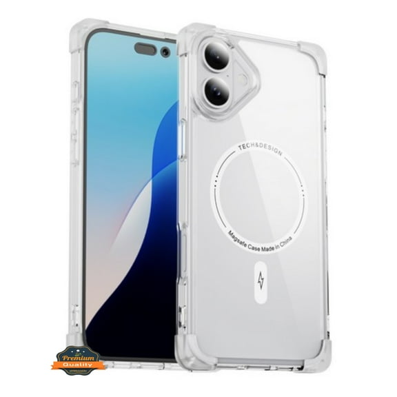 For Apple iPhone 16 (6.1") Slim Fit Hybrid Clear Corner Bumper Magnetic Magsafe Compatible Hard Rubber TPU Shockproof Phone Case Cover by Xpression - Transparent
