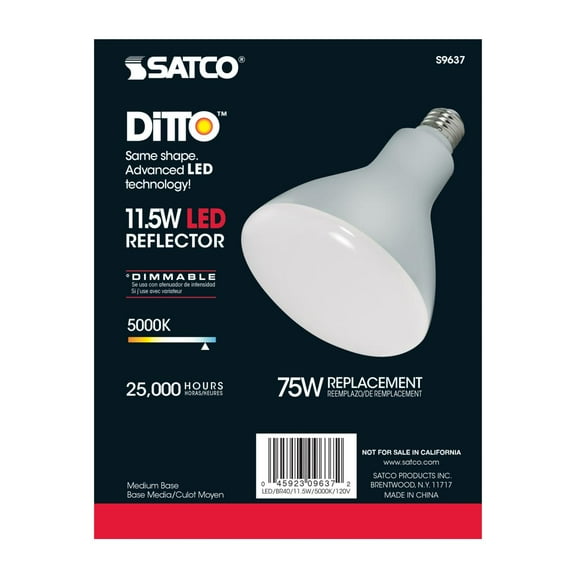 Satco S9637 BR40 LED Reflector Light Bulbs 11.5W 120V 5000K E26 Medium Base Frosted Dimmable (6 Pack)