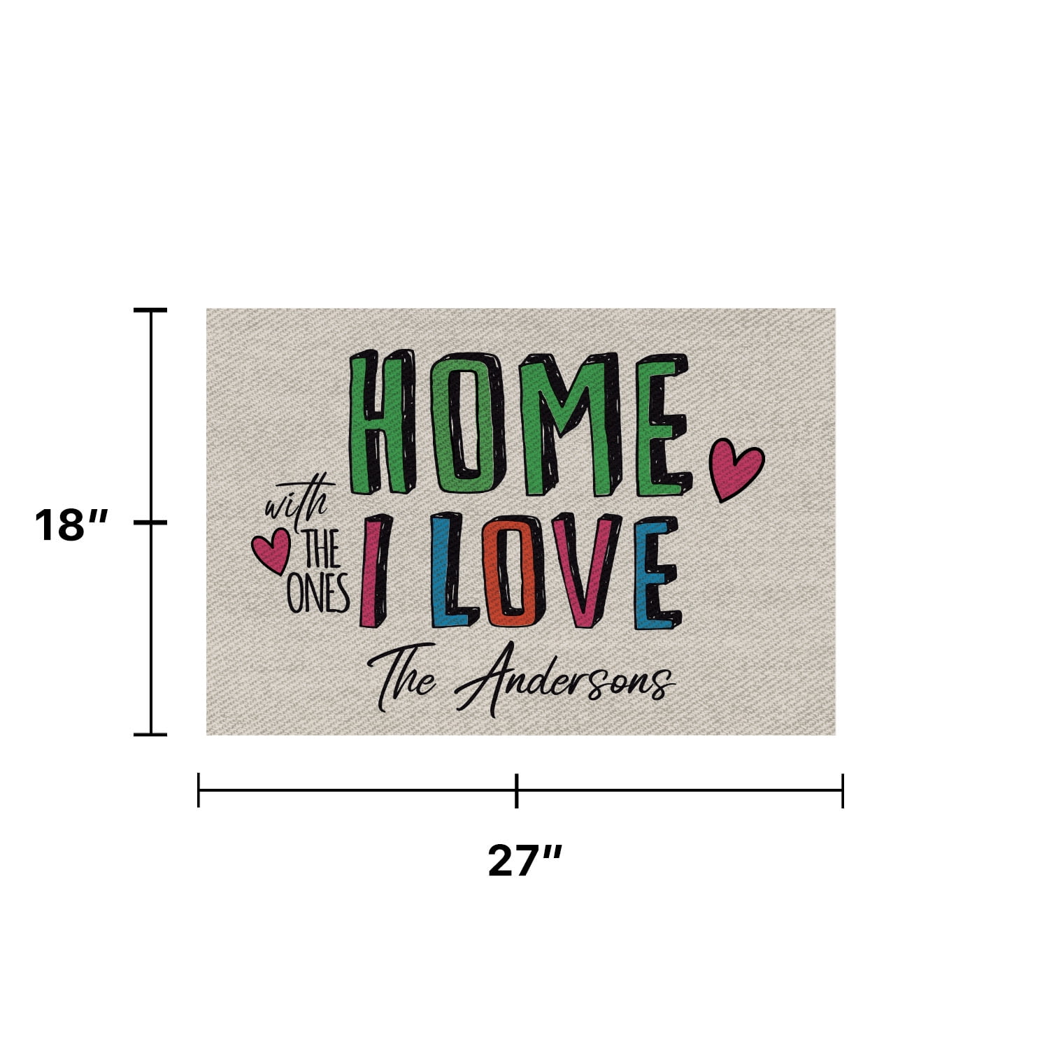 Personalized Planet 27x18 Home With The Ones I Love Doormat with Custom Family Name Printed on Gray Rectangular 1/4” Thick Non Slip Mat for Kitchen Hallway Deck or Porch