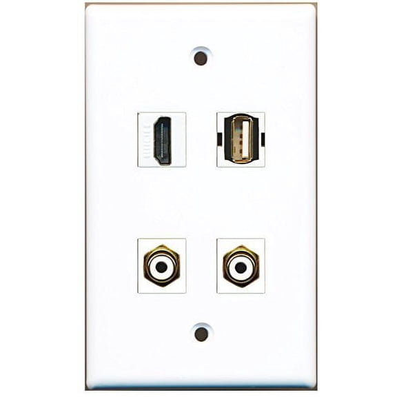 RiteAV - 1 Port HDMI 2 Port RCA White 1 Port USB A-A Wall Plate