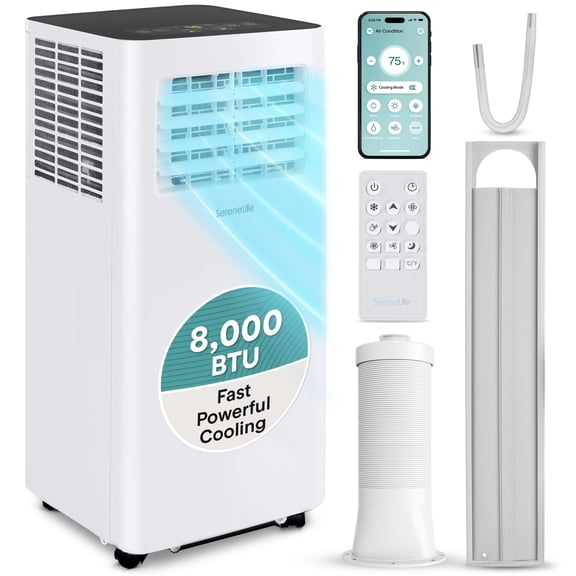 SereneLife Portable Air Conditioner - Compact Home A/C Cooling Unit W/ Built-in Dehumidifier, White