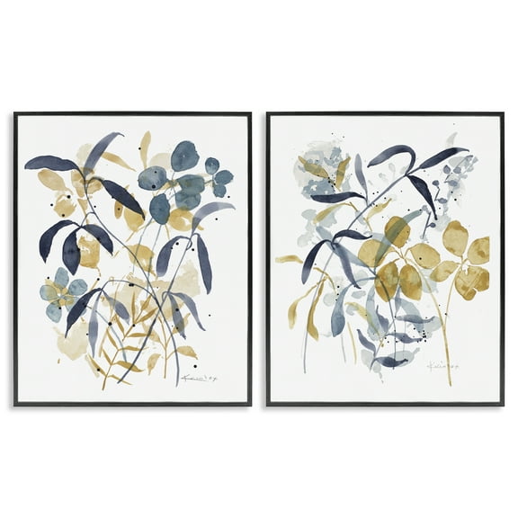 Stupell Industries Whimsy Watercolor Botanicals Floral Painting Black Framed Art Print Wall Art, 11 x 14, Set of 2