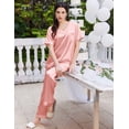 thumbnail image 2 of Ekouaer Women's Satin Silky Pajama Set Short Sleeve Two Piece Nightwear Short Sleeve T Shirt with Long Pajama Set Pj Loungewear, 2 of 6