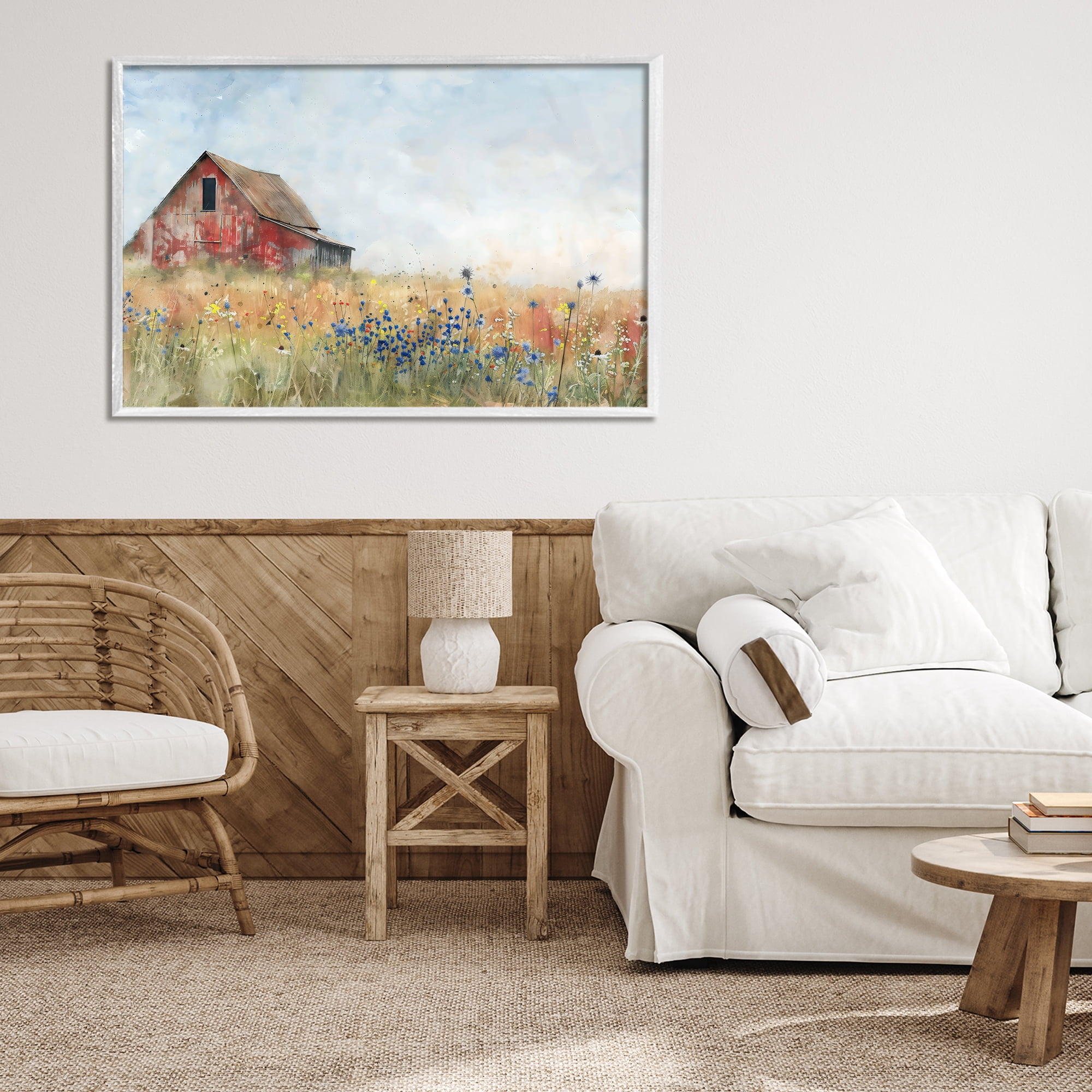 Stupell Industries Rustic Barn in Colorful Meadow White Framed Giclee Art, design by Creative Studio
