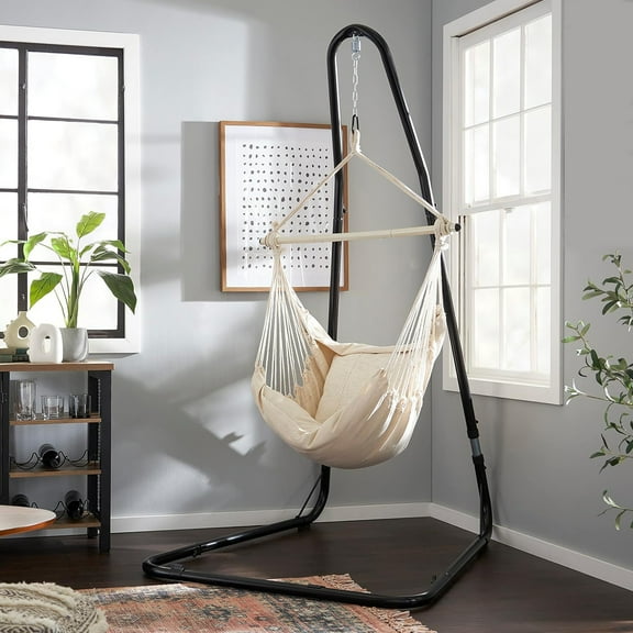 XF XINFENG Hammock Chair Stand Only Swing Stand with Spring Hook, Max 440lbs Multi-Use Sturdy Hanging Stand for Outdoor Indoor Not Include Seat(Black)
