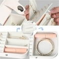 thumbnail image 6 of Travel Jewelry Box, PU Leather Small Jewelry Organizer for Women Girls, Double Layer Portable Mini Travel Case Display Storage Holder Boxes for Stud Earrings, Rings, Necklaces, Bracelets (White), 6 of 7