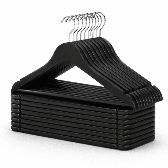 Black Wooden Clothes Hangers, Pack of 20, Slim Suit Closet Organizer
